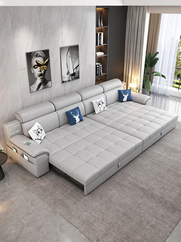 

Straight row cat claw technology fabric sofa bed, foldable and retractable living room sofa