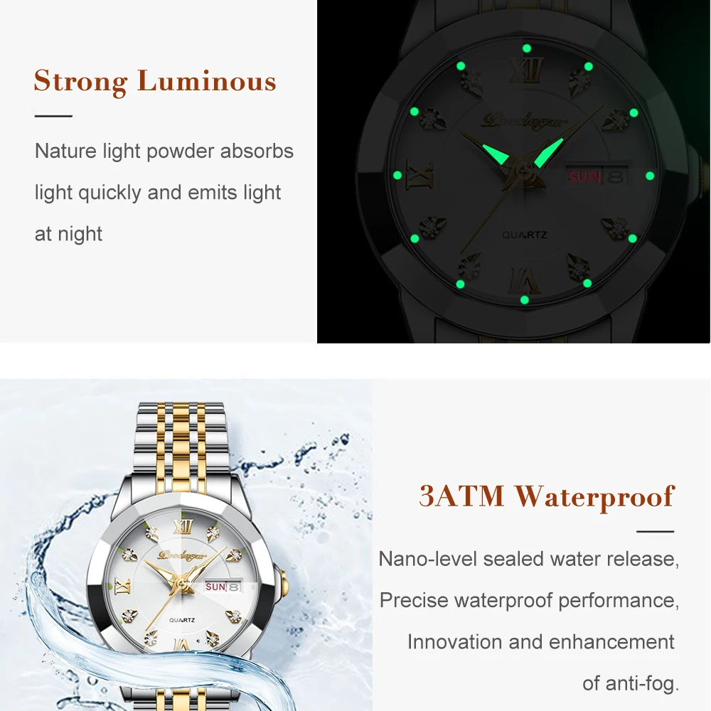 POEDAGAR Top Luxury Woman\'s Quartz Watch Waterproof Luminous Date Week Ladies Casual Watch Stainless Steel Elegant Women Watches