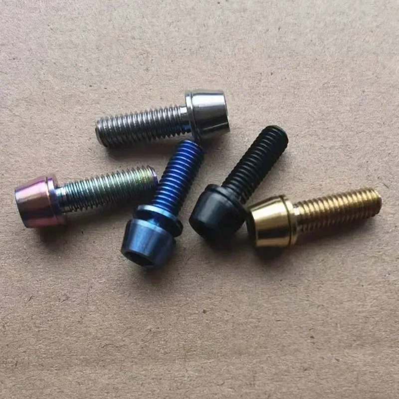 2pcs-6pcs Titanium Screw Bolt M5 m6X16/18/20/25 Cone Head with Gasket Washer Bicycle Stem Screws Titanium Stem Bolts
