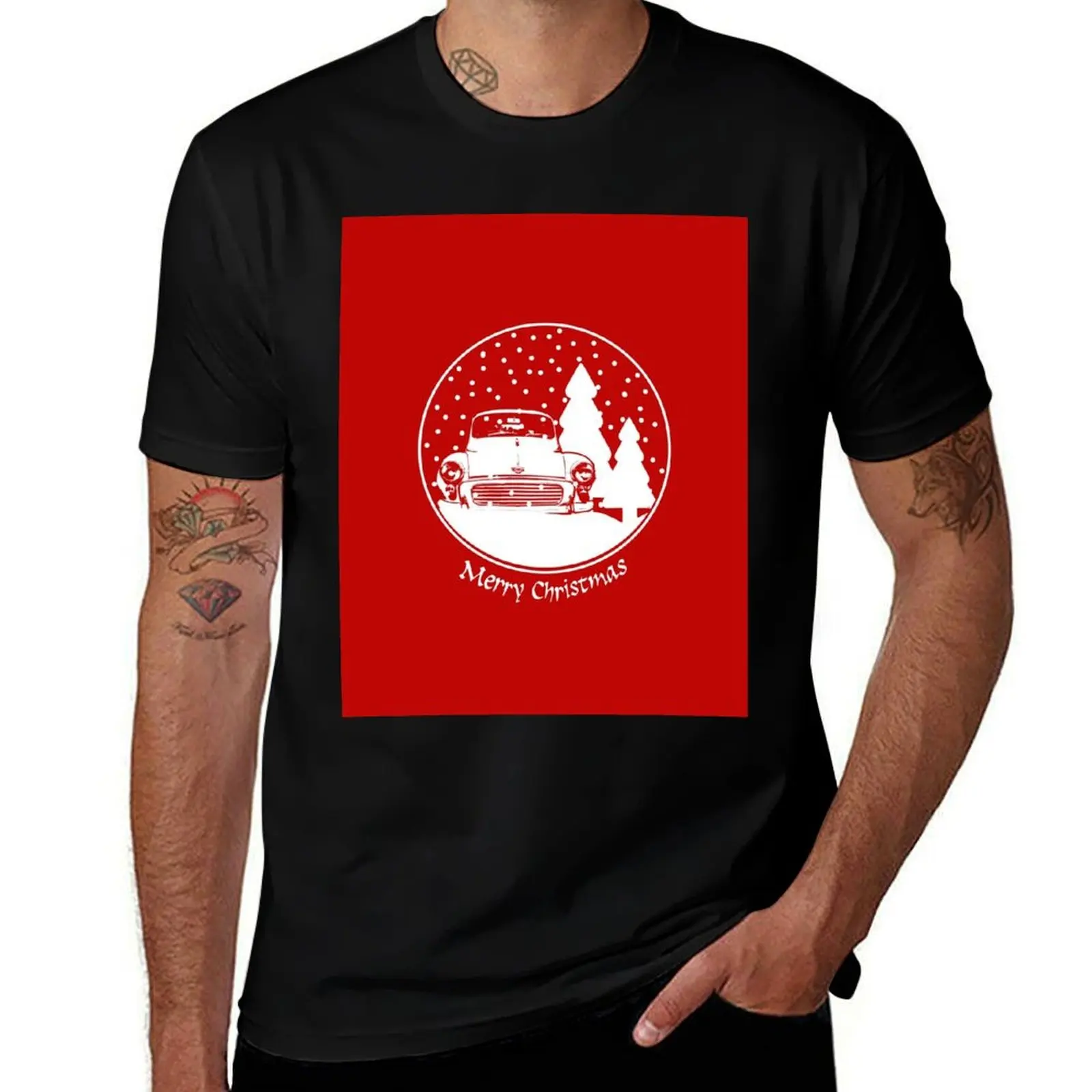 Morris Minor vintage British classic car Christmas snow globe T-Shirt All Weather Casual Short Sleeve T-Shirt