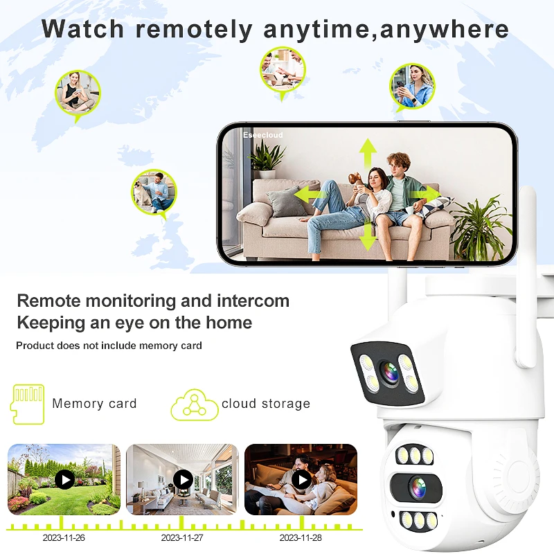 كاميرا لا سلكية 4 ميجابكسل بعدسة مزدوجة HD مراقبة أمنية داخلية في الهواء الطلق كاميرا لا سلكية كاميرا تلفزيونات الدوائر المغلقة للرؤية الليلية كشف الحركة