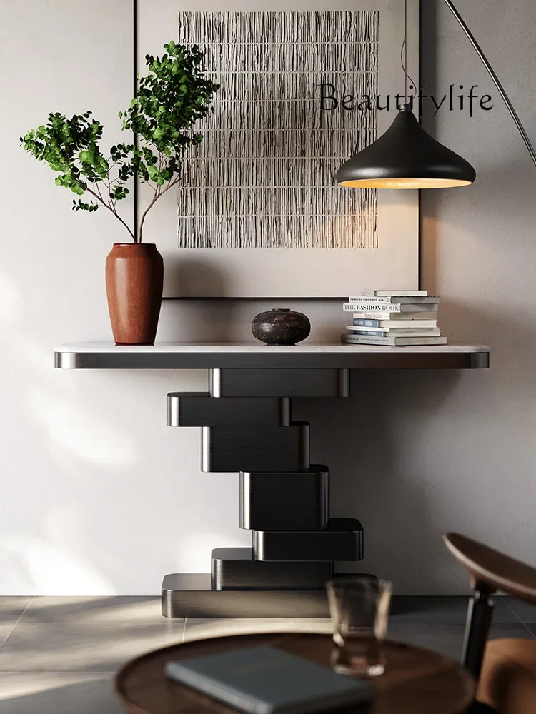N Light Luxury Natural Marble Console Tables Villa Large Flat Floor Entrance Side View High-End