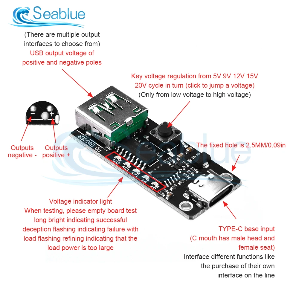 100W 5A Type-C USB QC Decoy Trigger Board 5V 9V 12V 15V 20V Output PD 2.0 3.0 Trigger Adapter Cable Connection Polling Detector