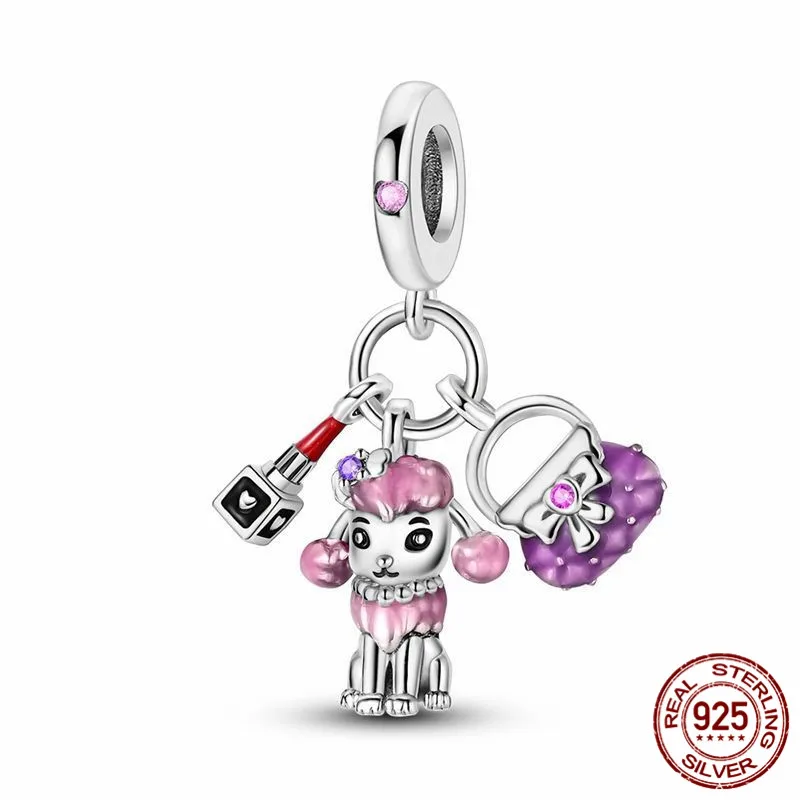 

925 Sterling Silver Puppy Lipstick Charm Pendant Bead, perfect for original handmade bracelets and DIY jewelry for women.