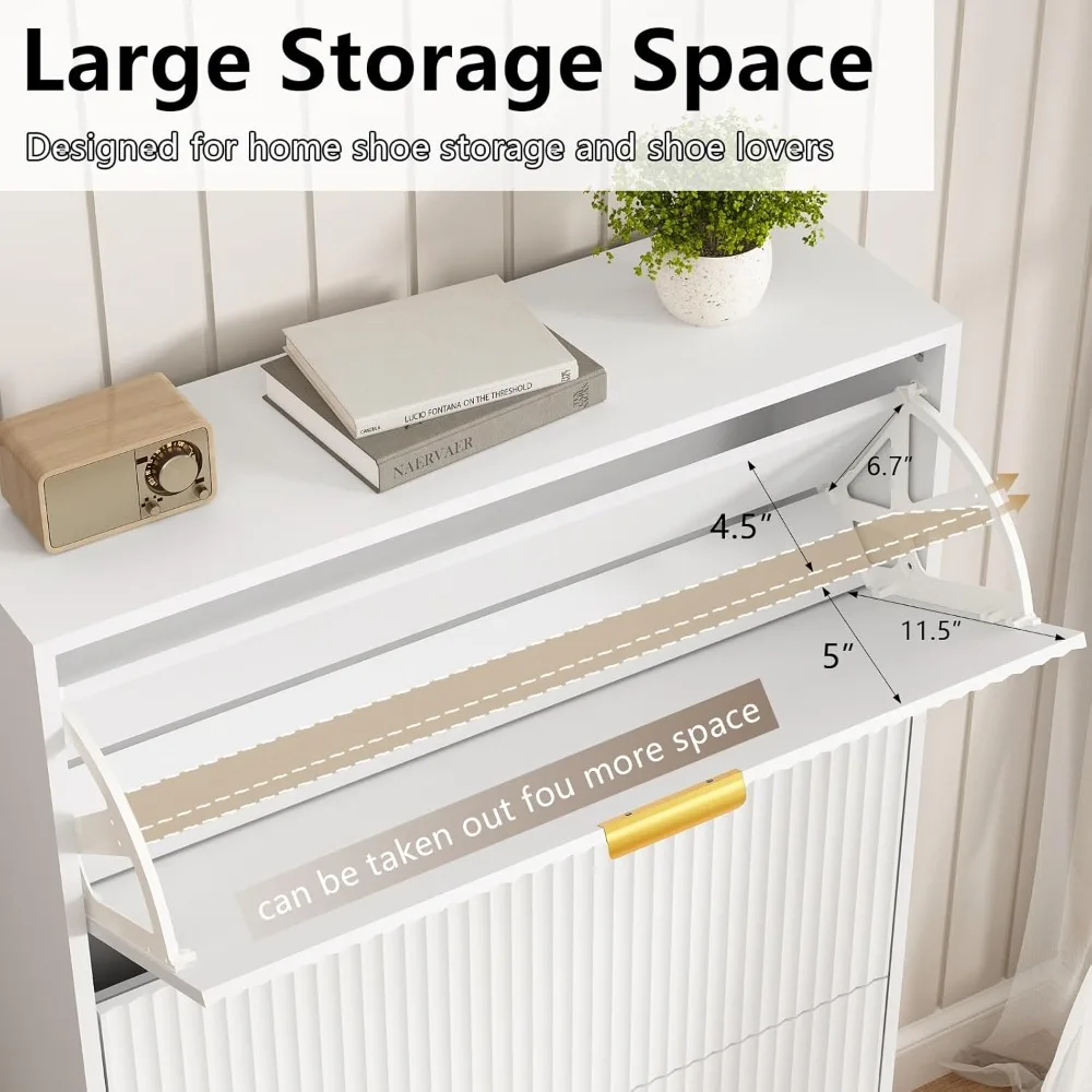 خزانة تخزين الأحذية ذات 3 أدراج - تصميم مخدد واسع 31.5 للمدخل، حل تخزين الأحذية الموفر للمساحة