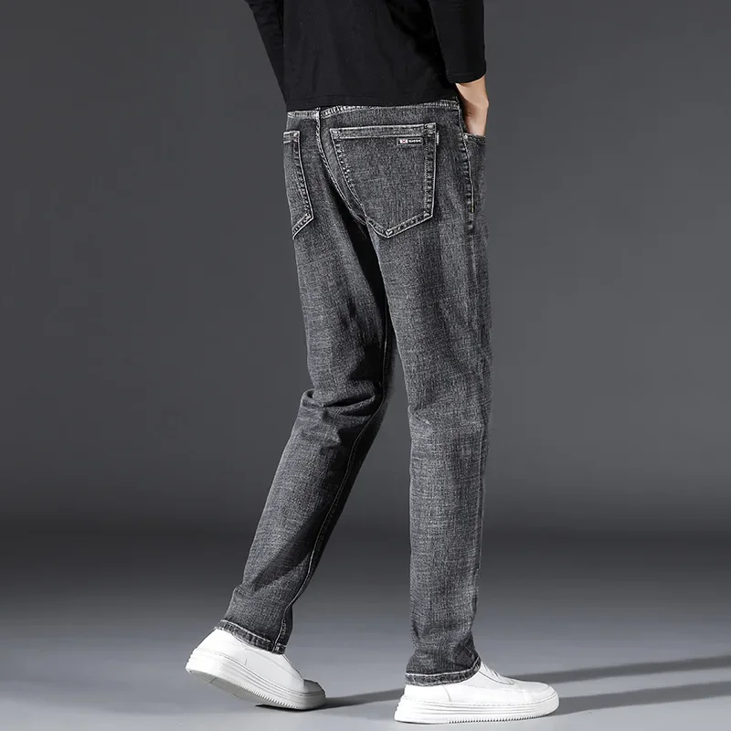 2024 New Autumn/Winter Thick Jeans Men's Stretch Straight Loose Casual Versatile Trendy Fit Long Pants