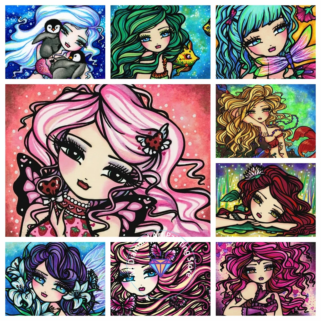 

Big Eyes Girl Doll AB Diamond Painting Cross Stitch Pictures Printed Mosaic Embroidery Garden Decor 5D DIY Art Creation Children