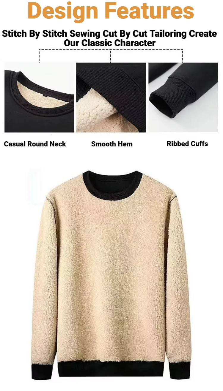 CHUANGERM Koreanisches Modisches Plüsch-Freizeit-Unterwäsche-T-Shirt für Herren, Herbst-Winter, Fleece-gefüttertes, warmes Oberteil mit langen Ärmeln – Detail 4