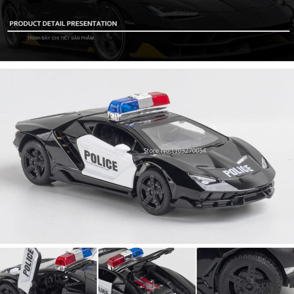 1/32 LP770-4 Toys Model Car Die Cast Alloy Police Cars Metal Body Rubber Tires 3 Door Can Opened Sound Light Vehicles Collection