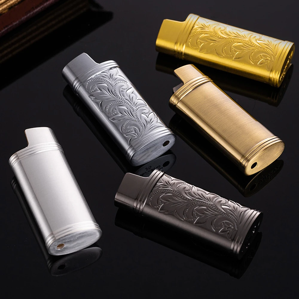 Vintage Metal Lighter Case Cover Holder For BIC Classic Size Lighter Arabesque Stamped J6 Lighters Sleeve