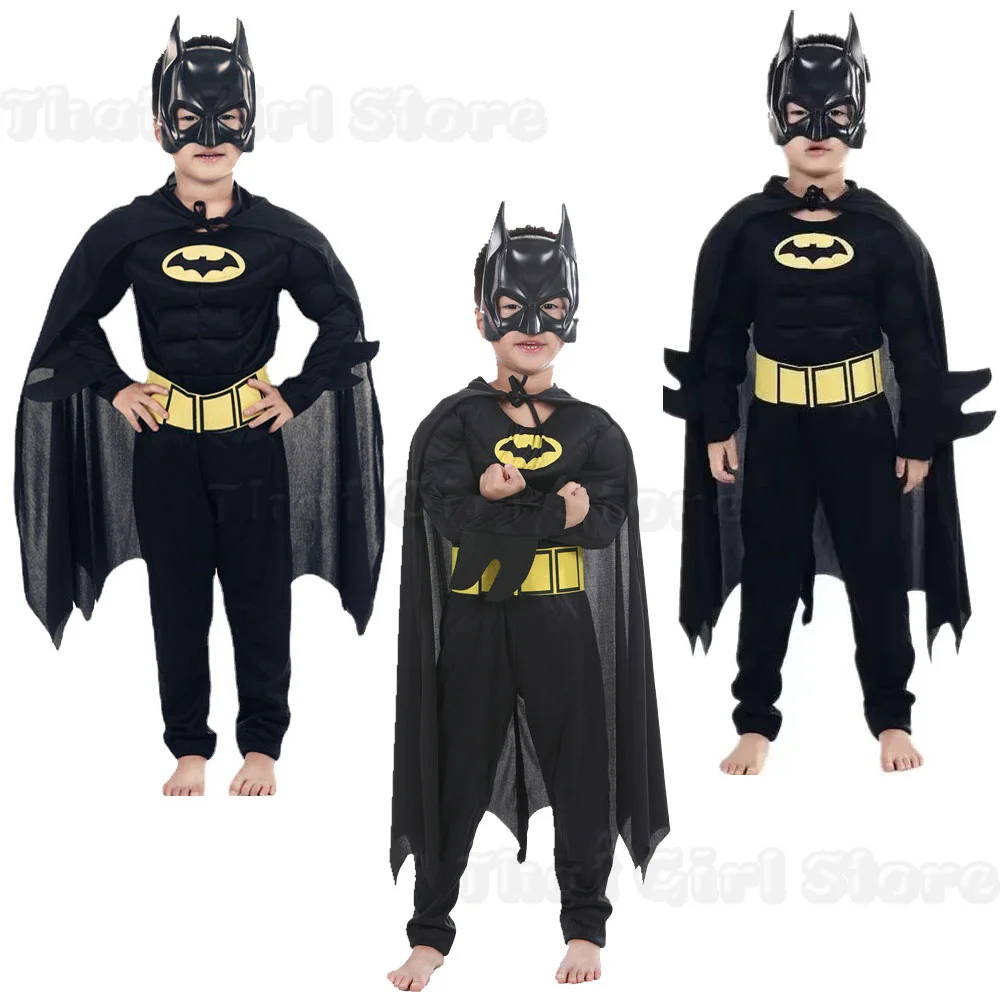 Disfraces de Músculo para Niños con Máscara y Capa, Disfraz de Personaje de Película, Superhéroe, Cosplay, Fiesta de Halloween, Juego de Rol, Mono de Batman de la Noche Oscura