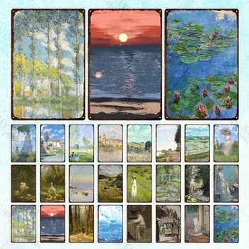 Vinatge Monet 아트워크 금속 프린트 주석 사인 플레이트, 수련 감동, 일출, 유명한 인상적인 예술 포스터, 금속 플라크