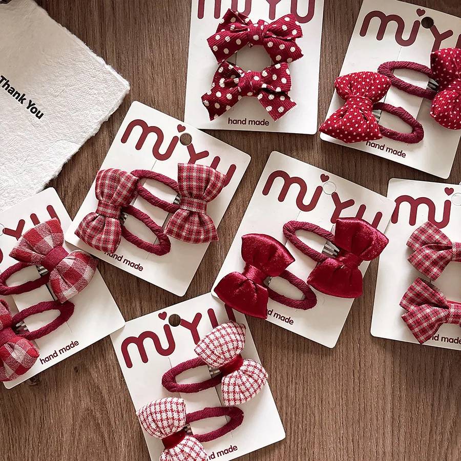 

Корейская версия сладкого клетчатого банта с схемой красного цвета, детская заколка, заколка для волос по бокам в горошек для девочек, аксессуар для волос