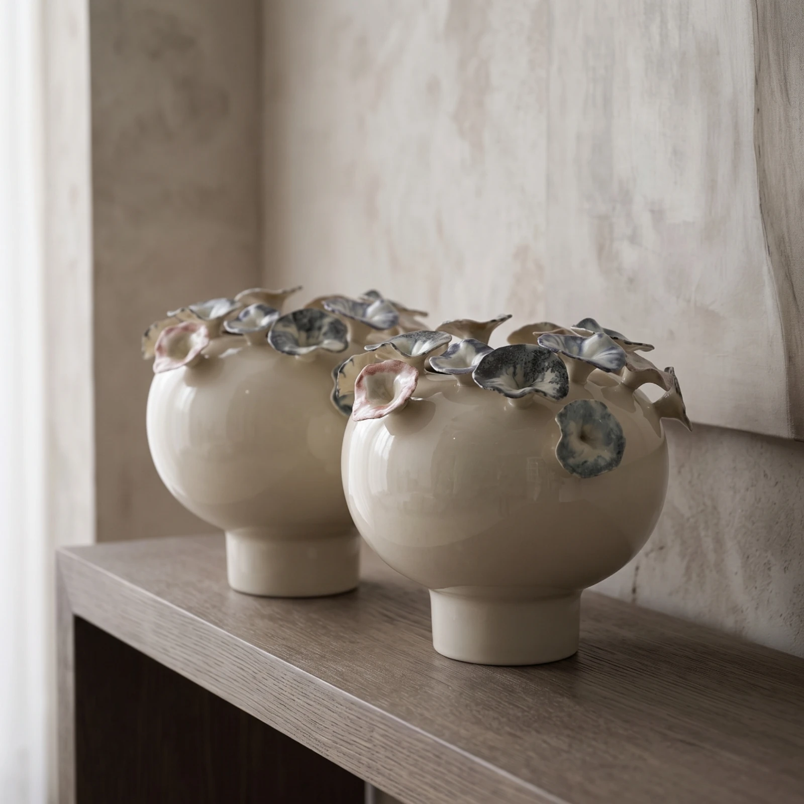 Vase with Petal Relief Artisanal Sculptural Vase Artisan-Inspired Elegant for Living Room, Entryway