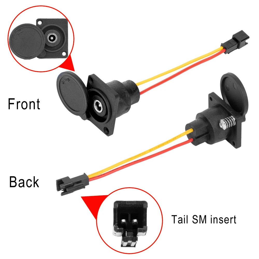 Lithium Charger DC2.1/2.5 Output with Cover Socket Cable Power Connection Charging Port for E- Bike Charging Plug with Cover