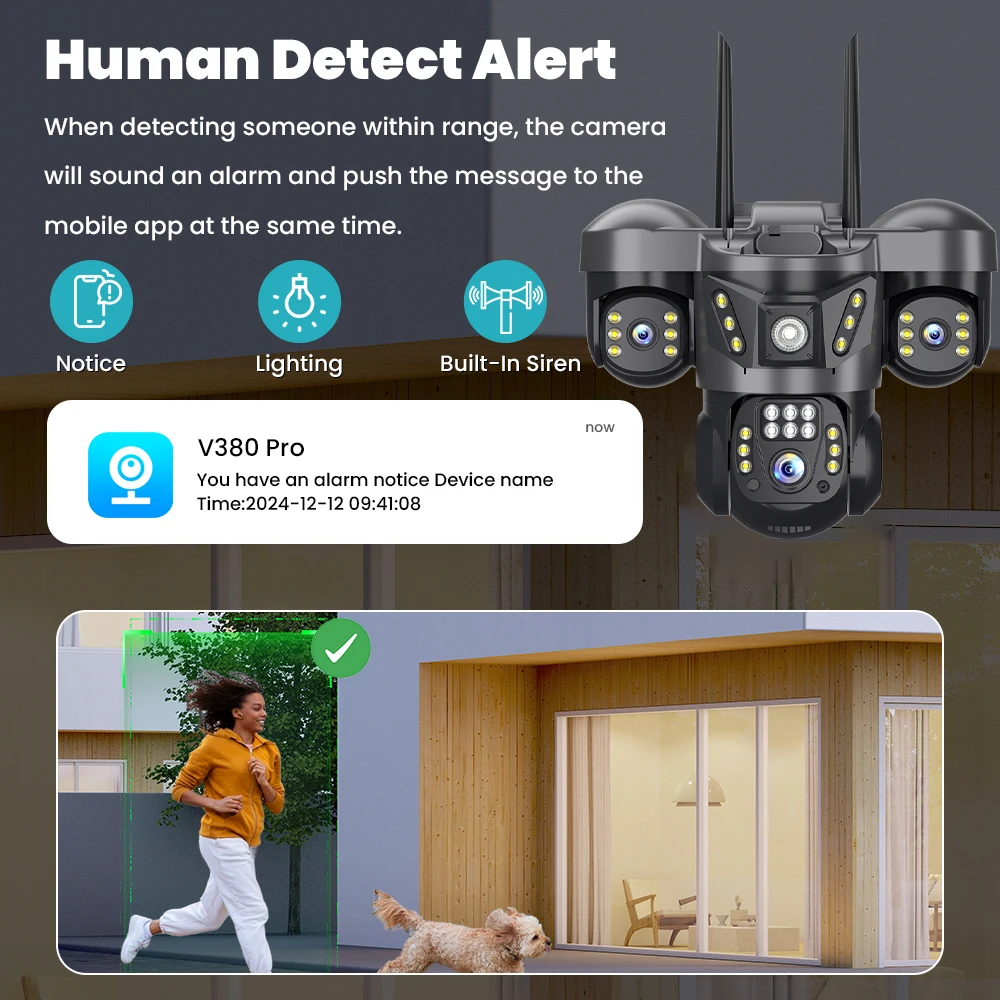 12MP Three Lens 4G Sim IP Camera Outdoor Human Detection WiFi Surveillance Cameras 6K 10X Zoom Security Protection Video Monitor