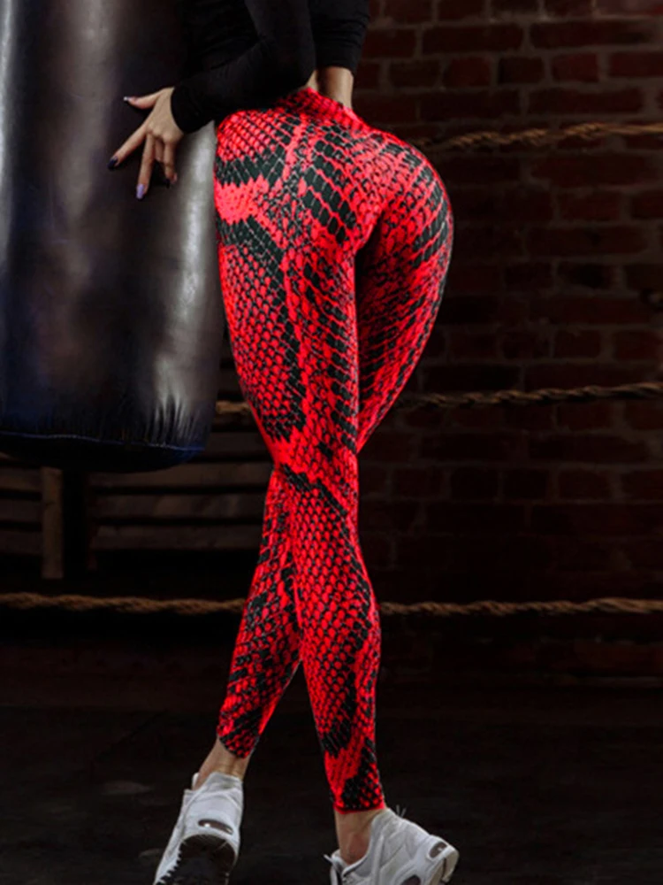 Leggings elásticos con estampado de serpiente para mujer, pantalones de lápiz para ejercicio, ropa deportiva para gimnasio, Push Up