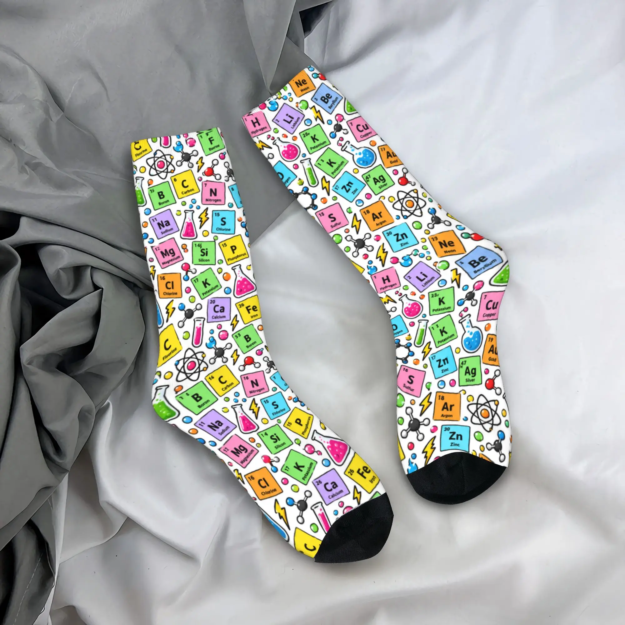 Novelty Men Socks with Colorful Periodic Table Element Stockings Gothic Socks Men's Medium Soft Socks Autumn Non-Slip Socks
