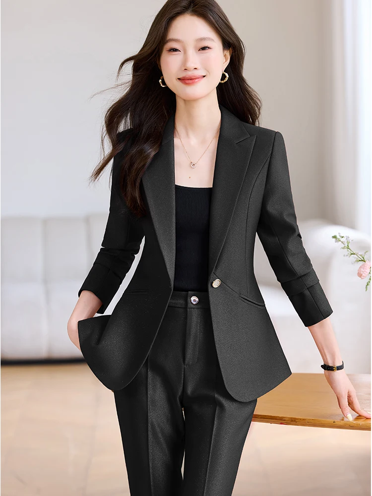 بدلة بناطيل نسائية وردي أحمر مشمش أسود مكتب السيدات العمل 2 قطعة مجموعة سترة رسمية وبنطلون #2