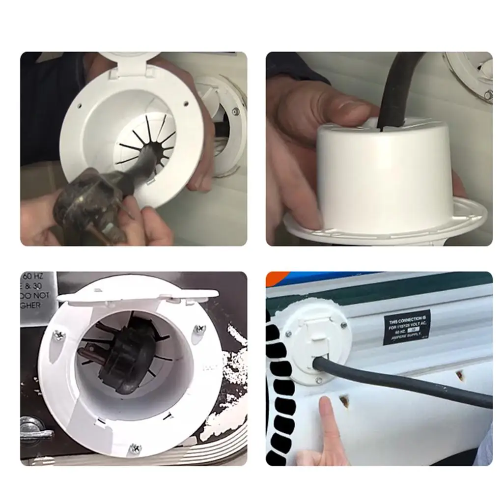 

Round RV Electric Cord Cable White Electric Power Cord Cable Cover 5.2' O.D. Flange 2.6' Deep for RV Camper Trailer