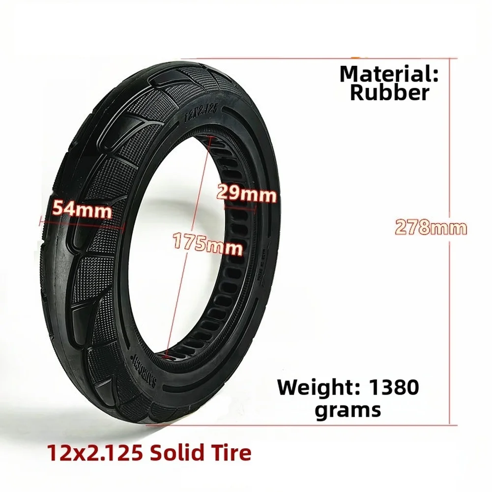 Offroad-Reifen 12x2.125, solides Offroad-Rad, pannensicheres Design, verschleißfester Gummi für Elektroroller
