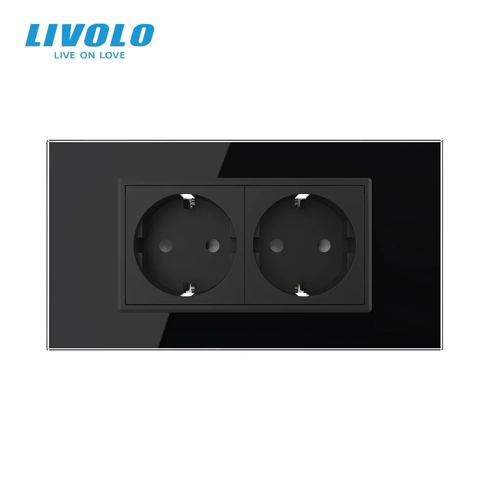 

LIVOLO двойная розетка европейского стандарта, 16 А, 2 контакта, стандартные провода заземления, дизайн безопасности, с удерживающей панелью из закаленного стекла C9C2-11