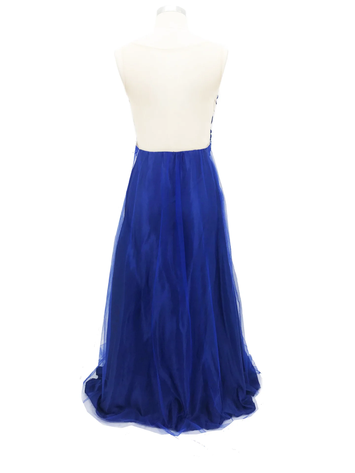 Vestido largo de encaje para mujer, vestidos de graduación, vestido de noche de encaje azul para fiesta de boda, vestidos sin mangas con cuello redondo