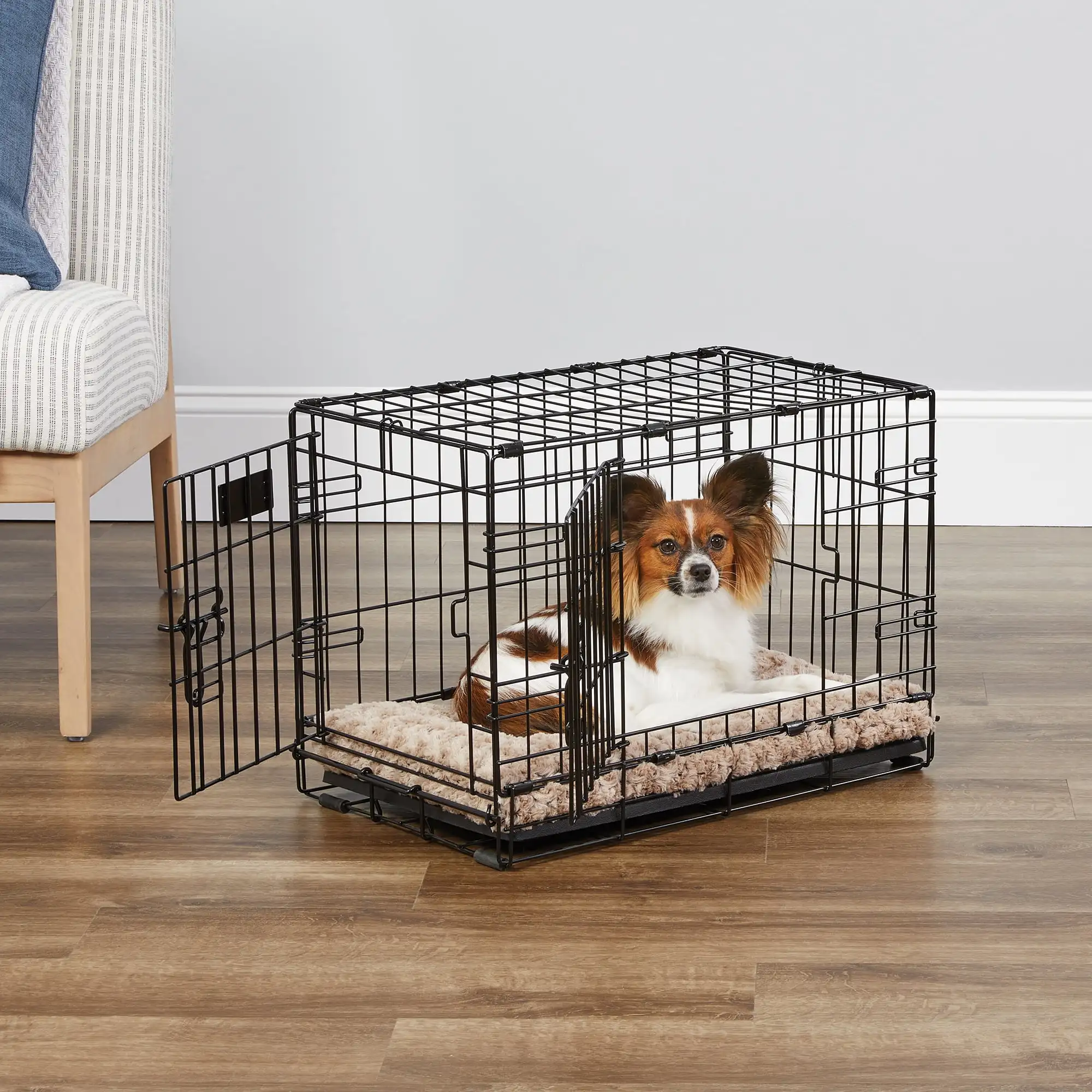 Enhanced Double Door iCrate Dog Crate Includes Leak Proof Pan Floor Protecting Feet Divider Panel Proper ventilation