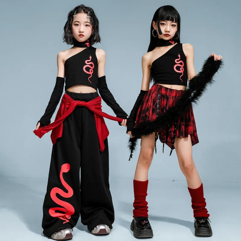 

Kid's Hip Hop Dancing Set Girls Street Music Performance Costume Kpop Outfit Party Stage Outfits Girls Jazz Dance Clothes XH2384