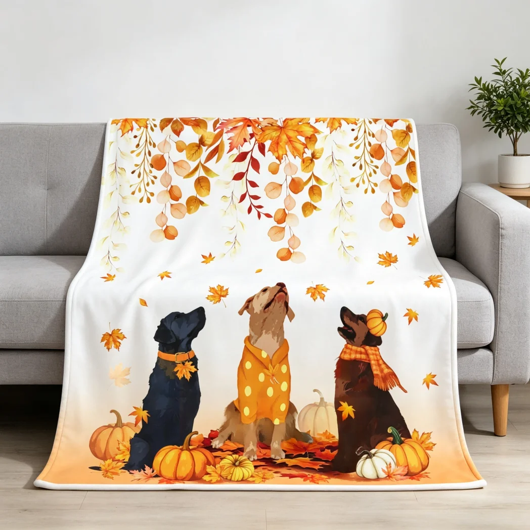 1pc Cute dogs pumkin maple leaf blanket gift halloween x-mas flannel Blankets for girls boys festival deco gifts four season use