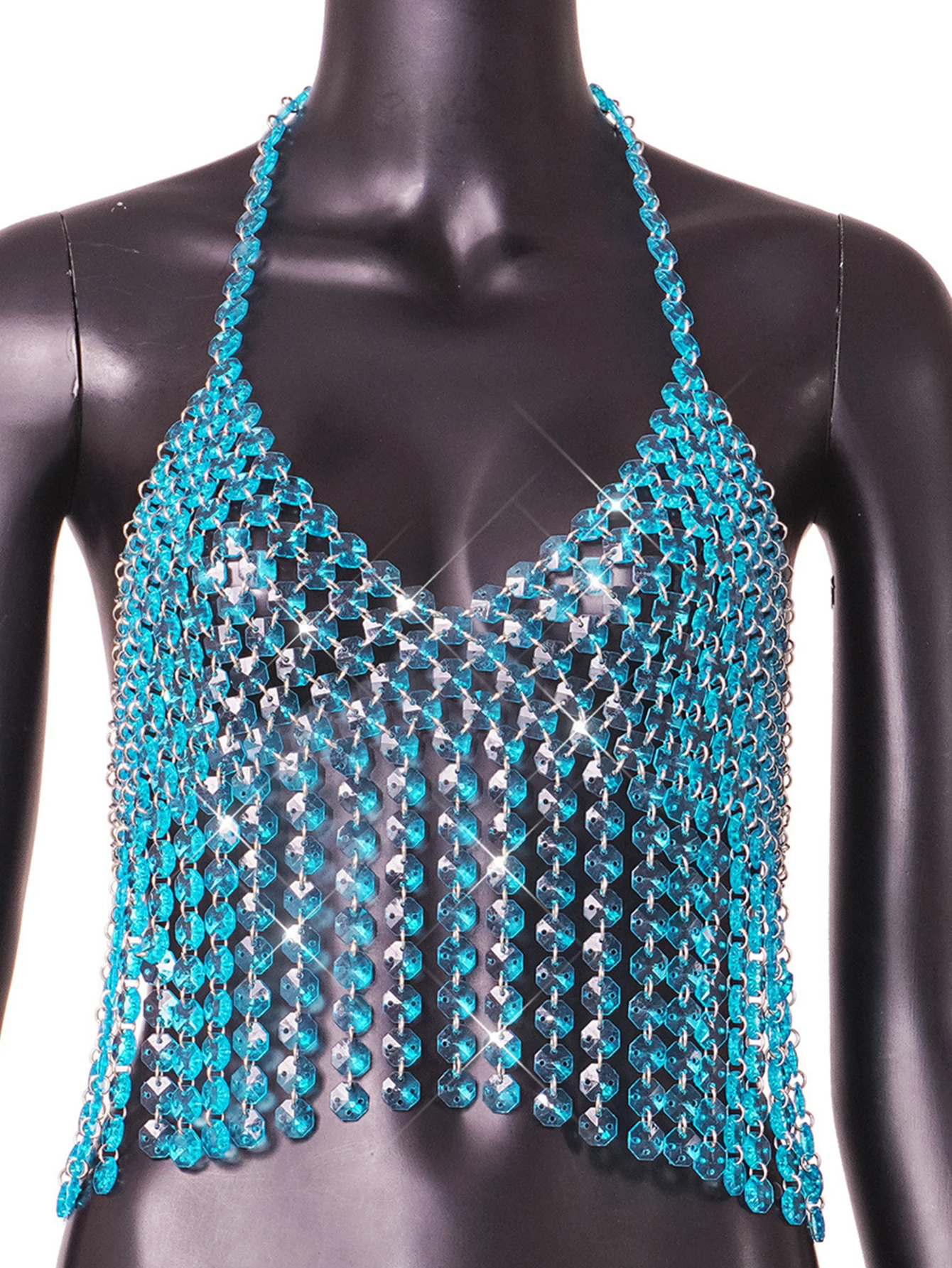 Top corto con corsé de verano con diamantes de imitación para mujer, top Sexy transparente con cuerpo recortado, top sin mangas para fiesta y club en la playa, traje de festival 2025
