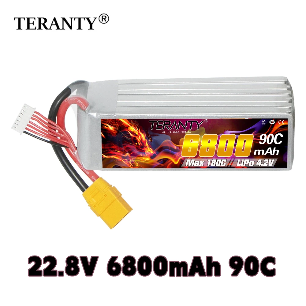 Teranty original 6800mah 6s 22.8v 90c/180c hv lipo bateria de controle remoto fpv helicóptero modelo rc bateria de lítio