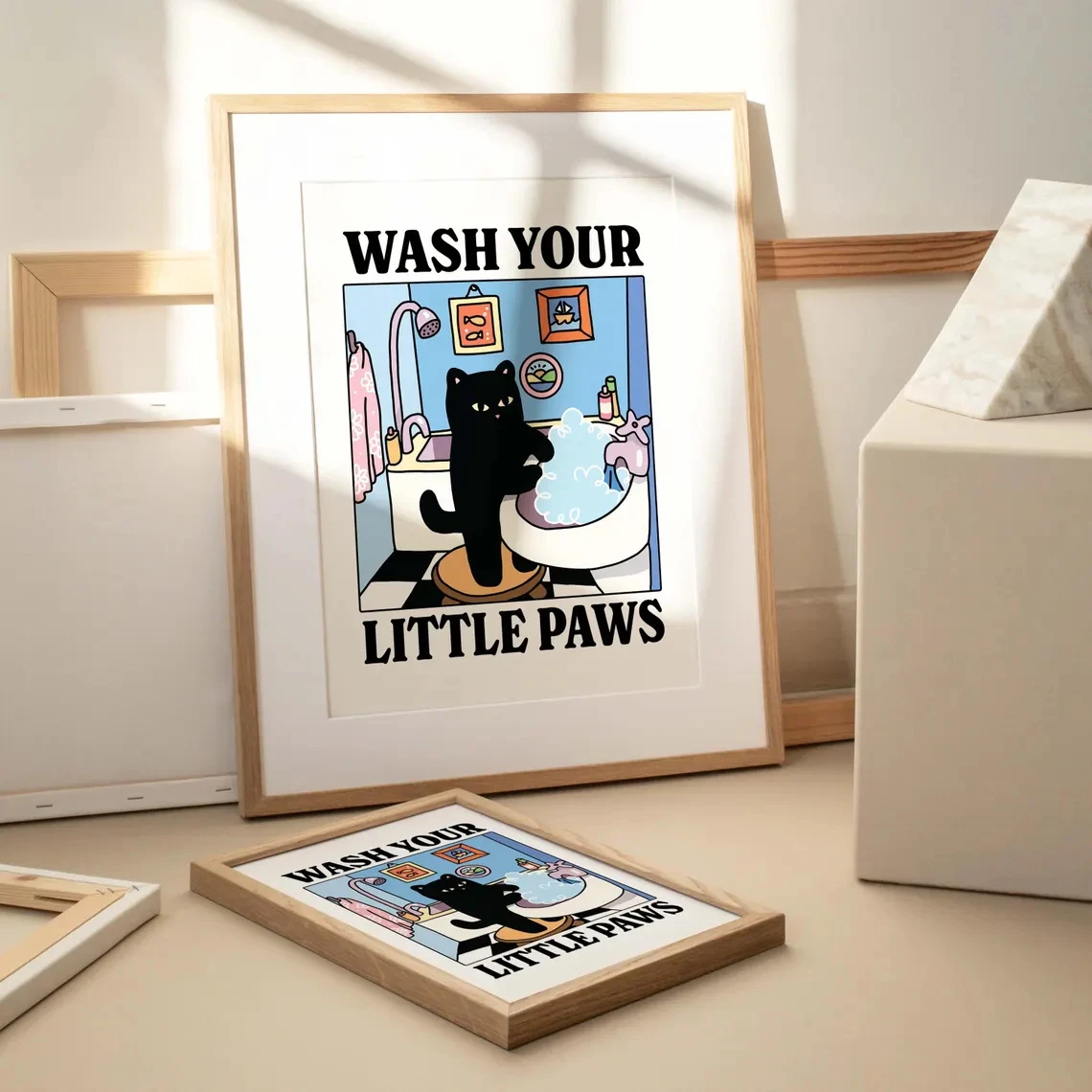 1pc Unframed Wash Your Plttle Paws Bathroom Black Cat Wall Art Prints Canvas Painting Poster Picture For Living Bed Room Home De - view 4