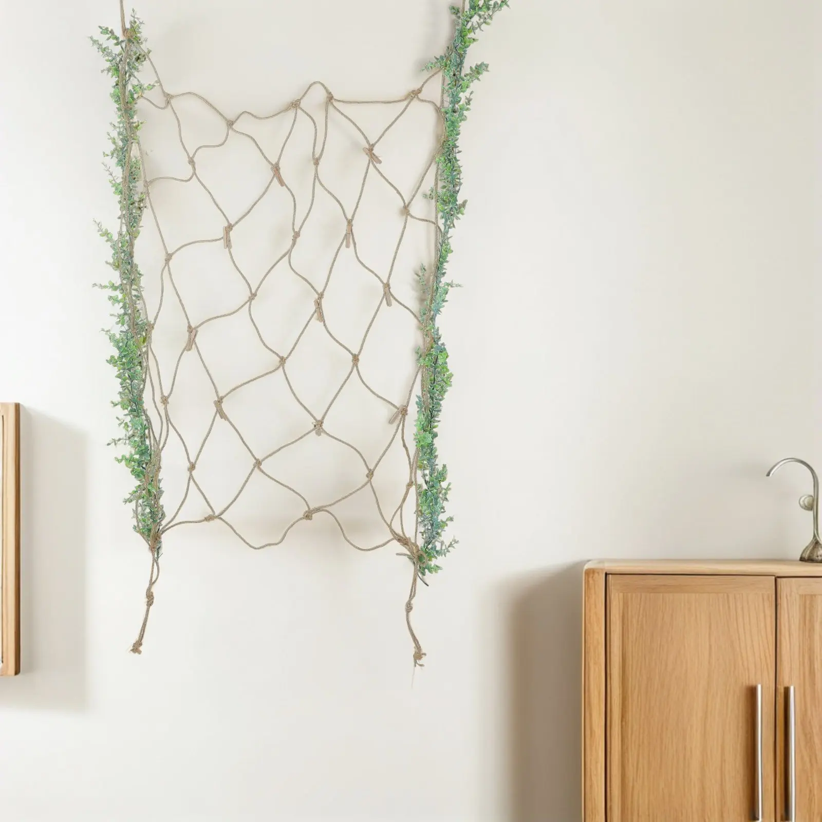Filet de corde en jute pour accrocher photos, décoration extérieure, fausse vigne d'eucalyptus, filet de corde de jardin, vignes décoratives pour cadre de toile de fond de fête ou de mariage