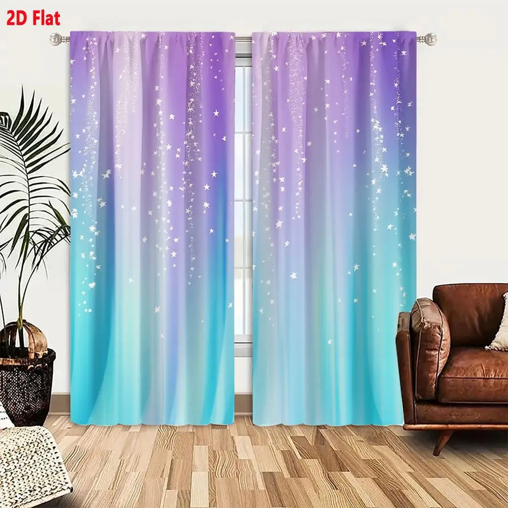2Pcs Curtains 2D Flat Dreamy Ethereal Background With Vertical Columns Of Soft Flowing Light And Cascading White Stars Window Dr