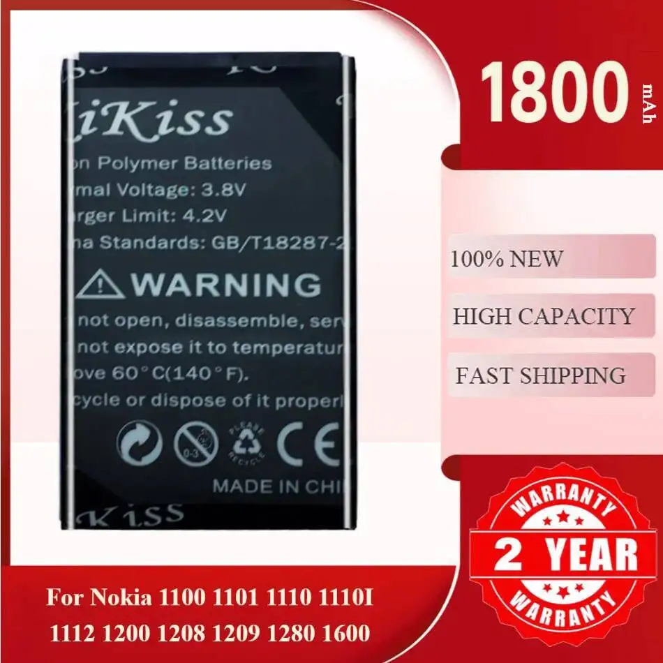 

1800Mah Kikiss Battery BL-5CA For Nokia 1100 1101 1110 1110I 1112 1200 1208 1209 1280 1600