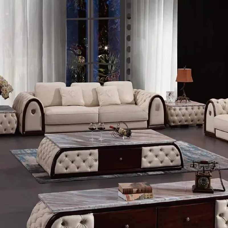 #2022 Newest Design Living Room Sofa Full Grain Tufted Italian Genuine Leather Sofa