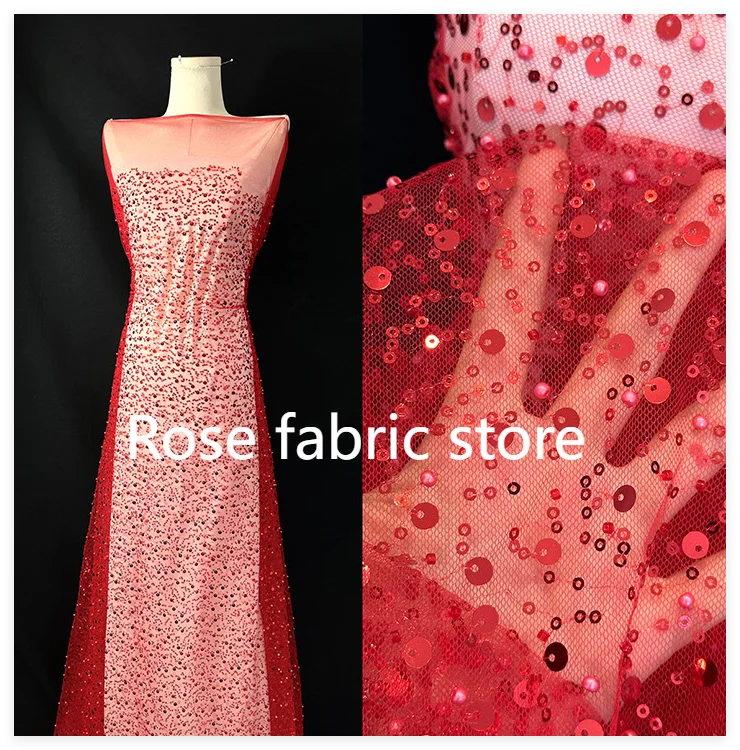 

23 Colors Luxury Heavy Sequins Beaded embroidered lace fabric For Bridal Dress Evening Dress Performance Costumes Lace 5 yards