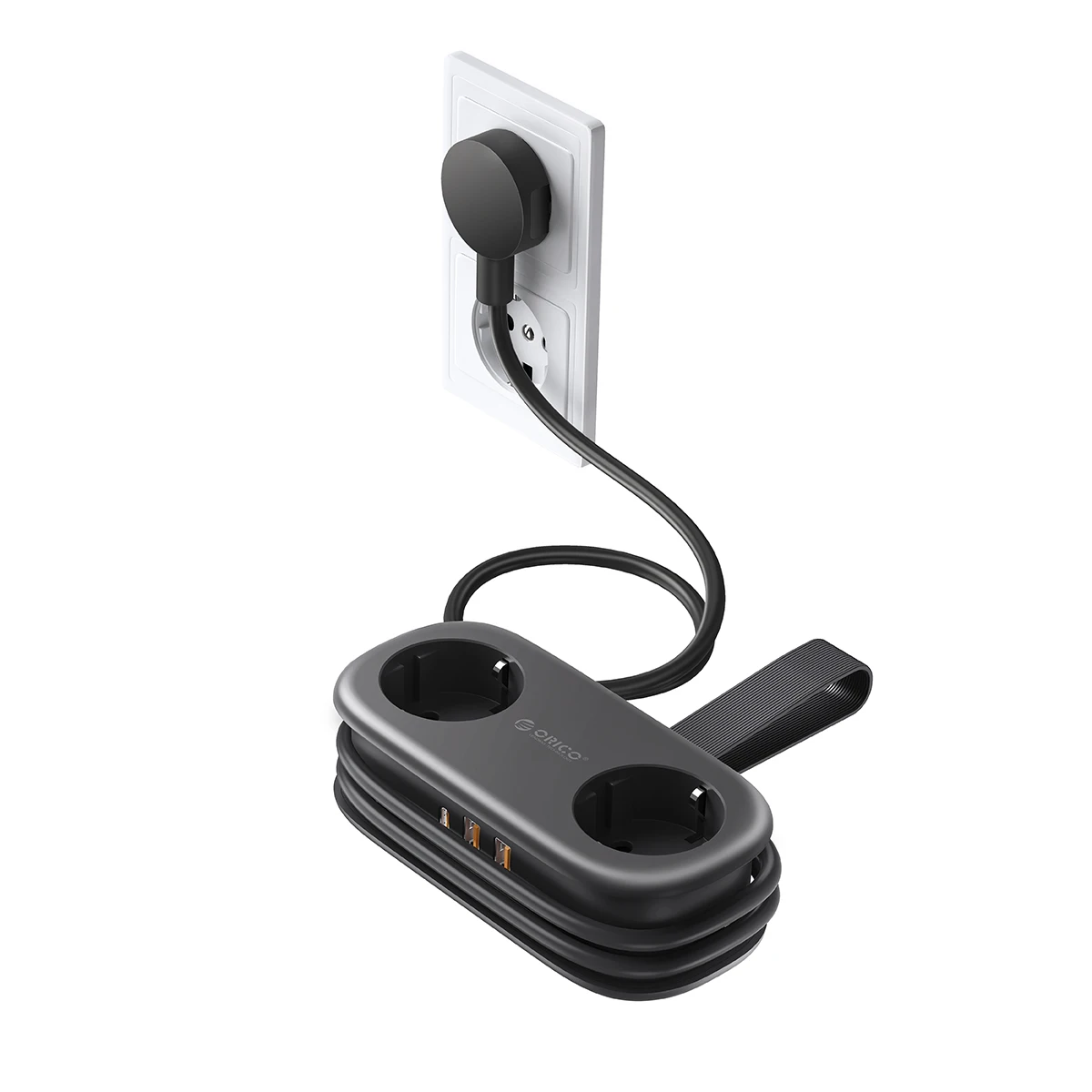 Listwa zasilająca ORICO 20W z wtyczką EU, 2 gniazda AC, 2 USB, 1 port Type-C, przedłużacz 1,53 m, inteligentne gniazdo do domu/na podróż — zdjęcie produktu 7
