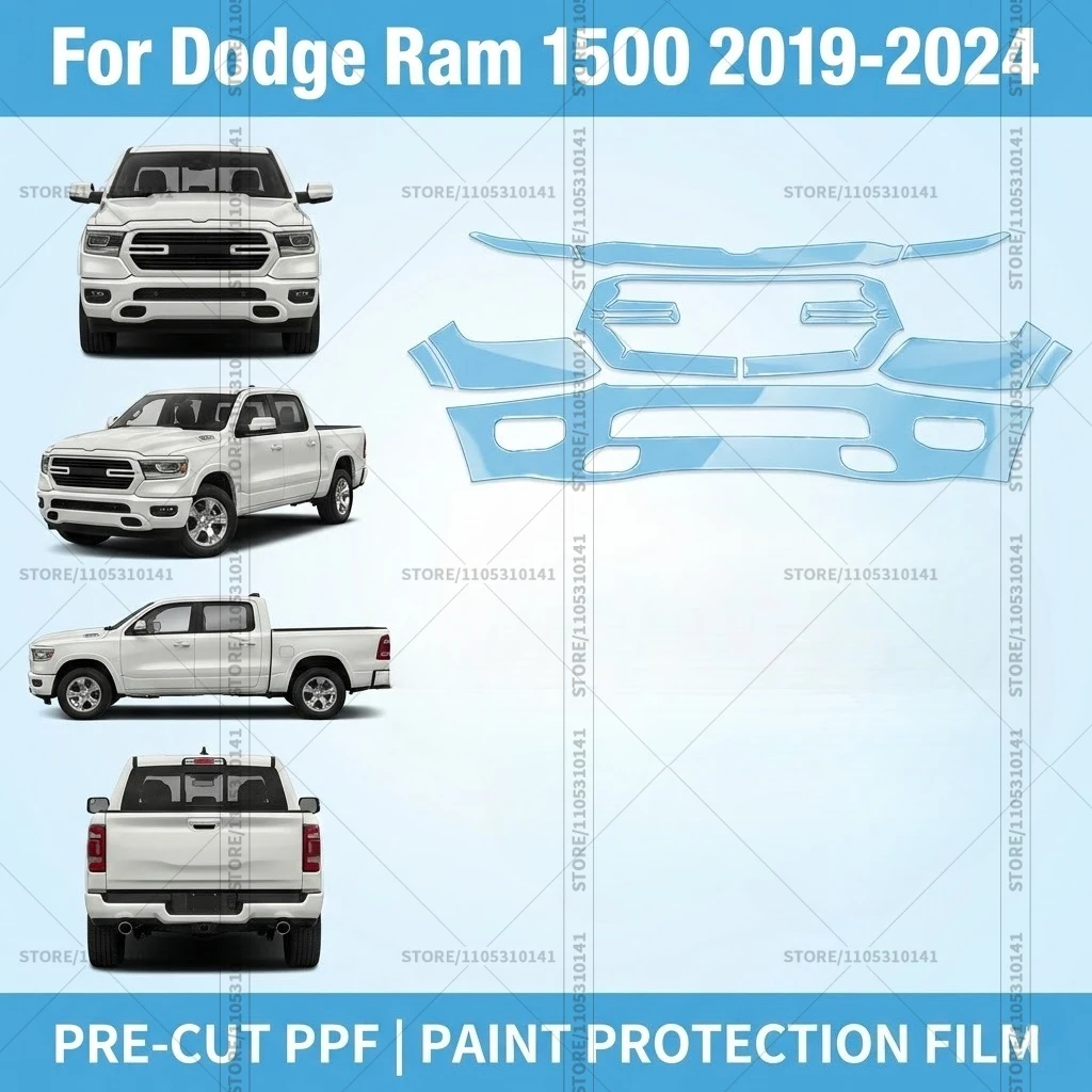 

Pre-Cut Paint Protection Film PPF Transparent Car Film Professional Automotive PPF Front Bumper For Dodge Ram 1500 2019-2024