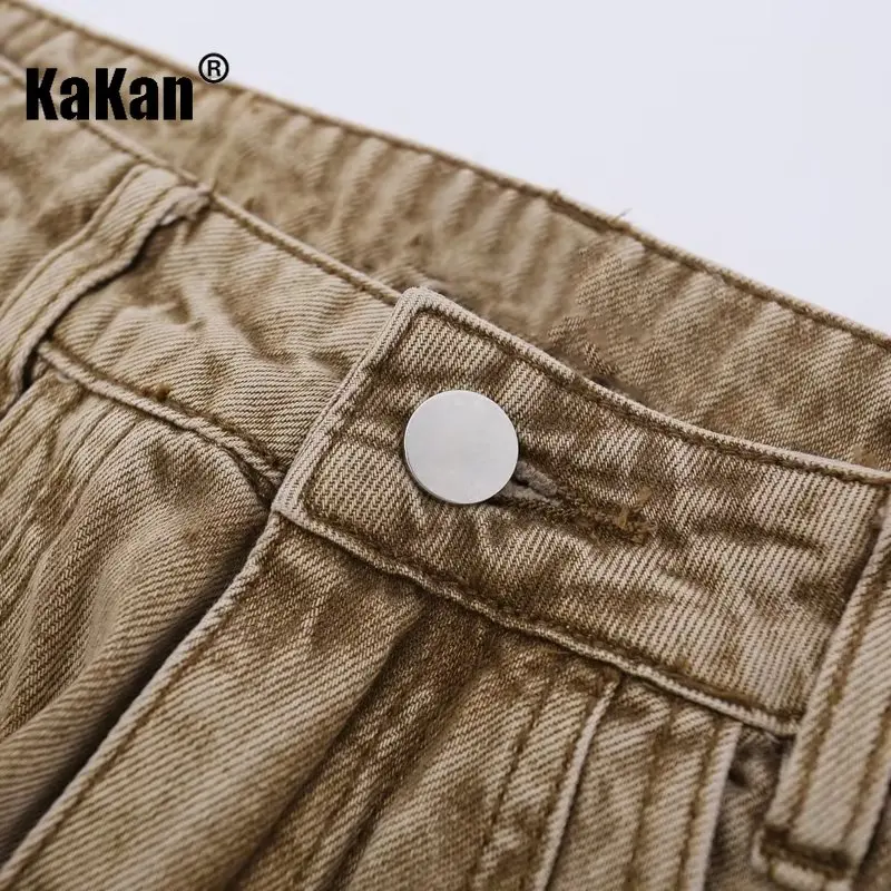 Kakan - Nuovi jeans da uomo europei e americani con cerniera High Street, jeans multitasche larghi vintage divisi K27