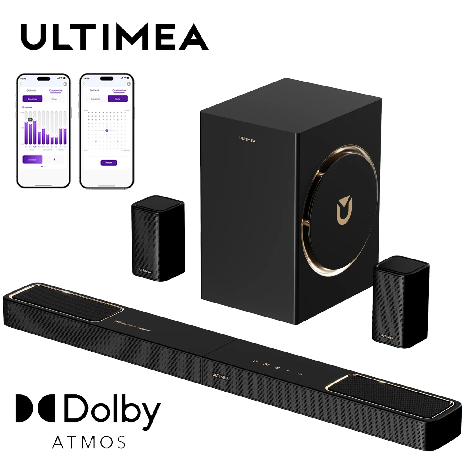 

ULTIMEA Skywave F40 Boom 5.1.2ch Sound Bar with Dolby Atmos, Surround Sound System for TV with Subwoofer & 2 Surround Speakers
