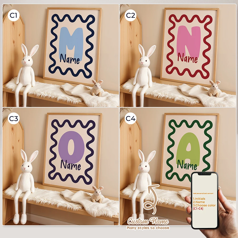 Personalized Custom Name Cartoon Child Striped Border Wall Art Print Picture Canvas Poster Painting For Living Room Home Decor