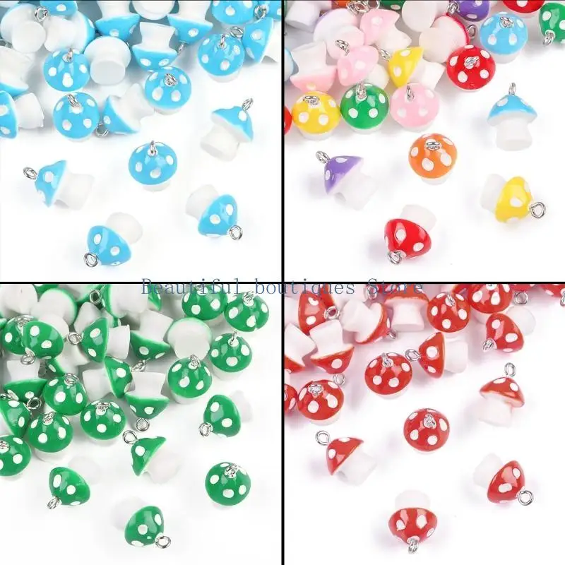 U4LF 6Pcs/10Pcs Little Mushroom Pendants Series Resin Cartoon Charm Jewelry Accessories Suitable for Diy Keychain Bracelet