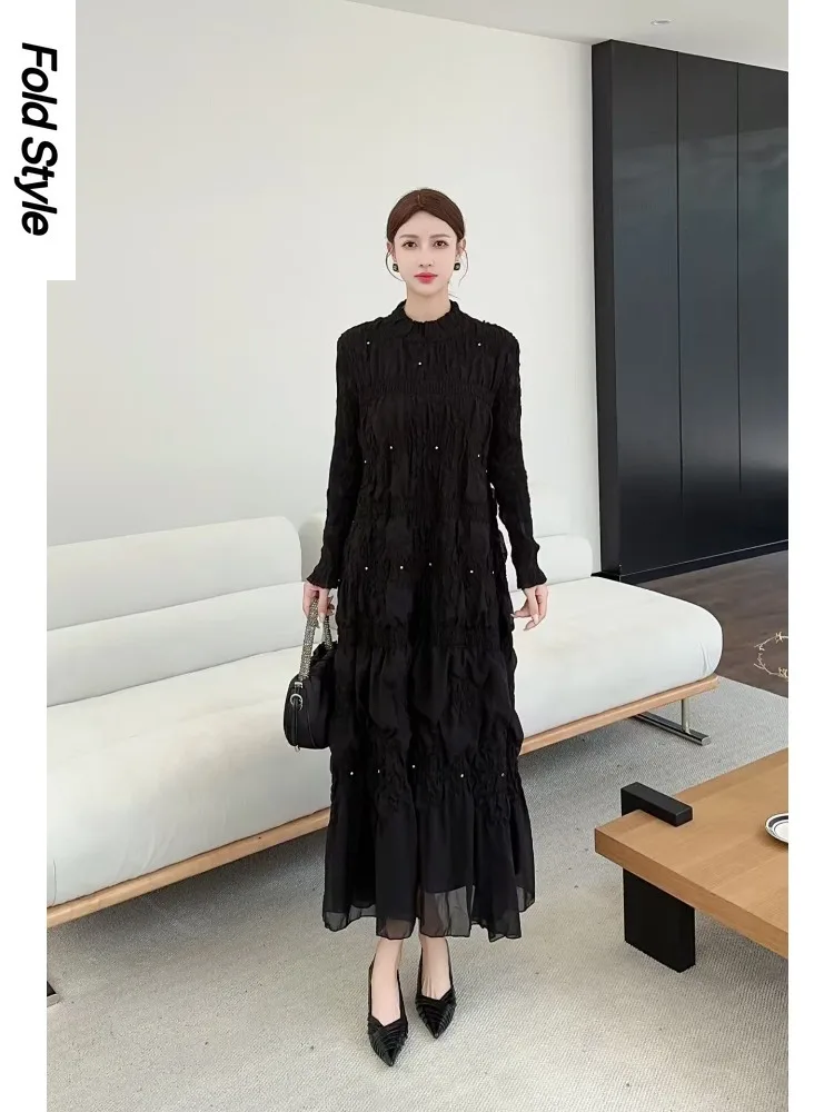 

2025 New Miyake Pleated Dress Long Women's Clothing Chiffon Splicing Temperament Dress Elegant Loose Dress