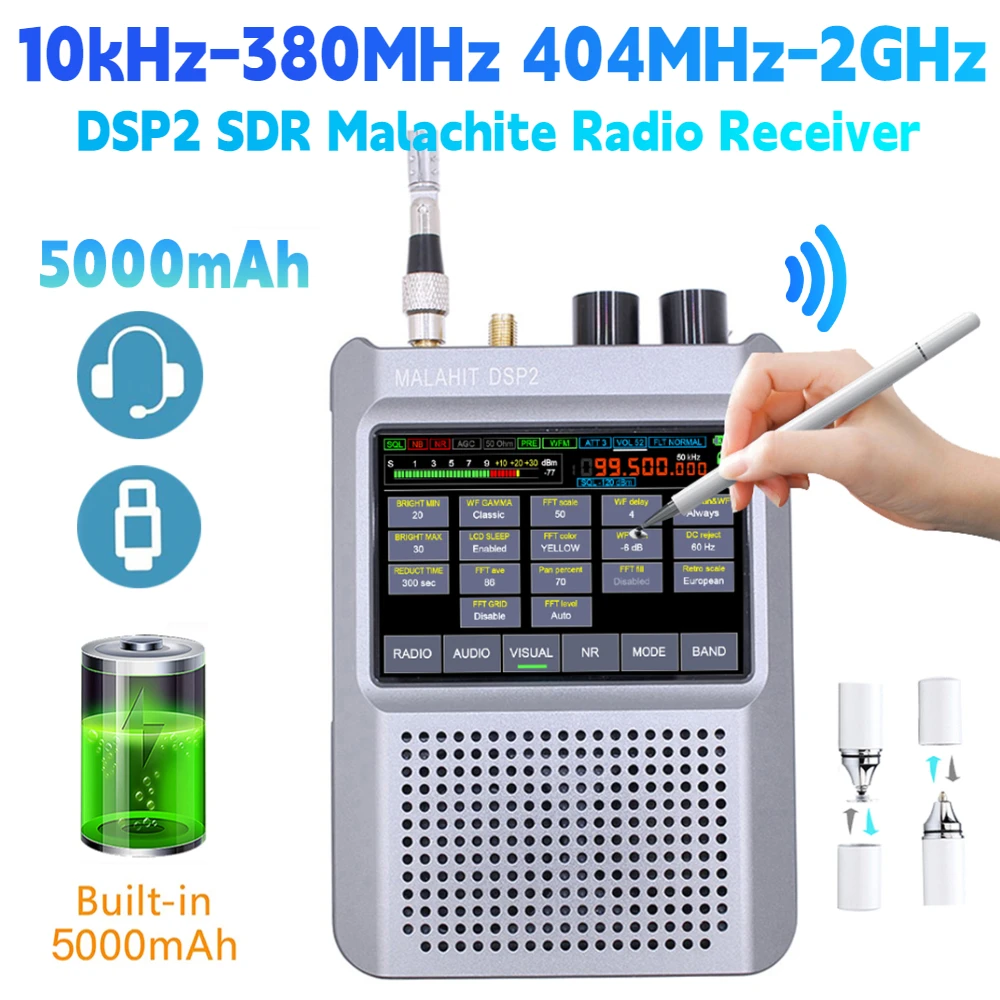 New Firmware 2.30 Second Generation DSP2 SDR Malachite Radio Receiver Digital Portable 10kHz-380MHz 404MHz-2GHz Stereo Radio