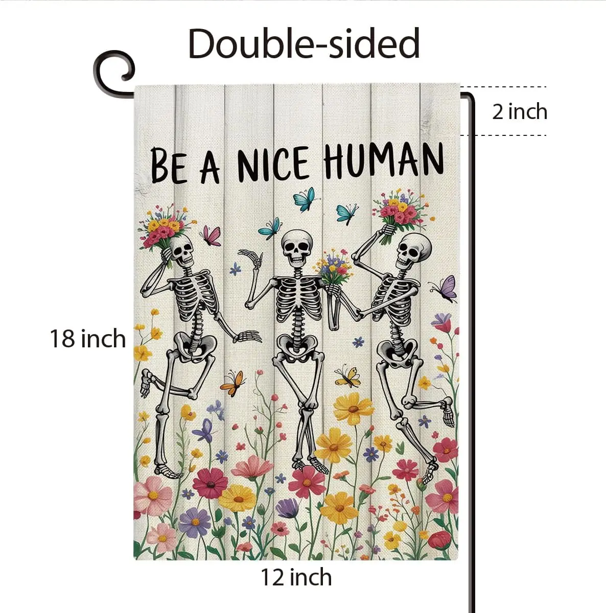 Floral Skeleton Garden Flag Double Sided Be a Nice Human Skull Flowers Yard Flag Seasonal Outdoor Decoration for Patio Lawn  yyi