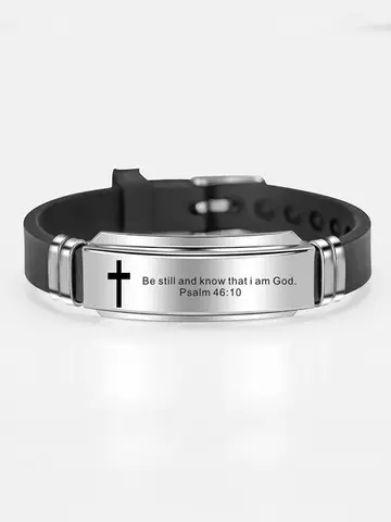 Cross Jesus Scripture Quote Bracelet Christian Bible Verse Stainless Steel Bracelets Silicone Wristband