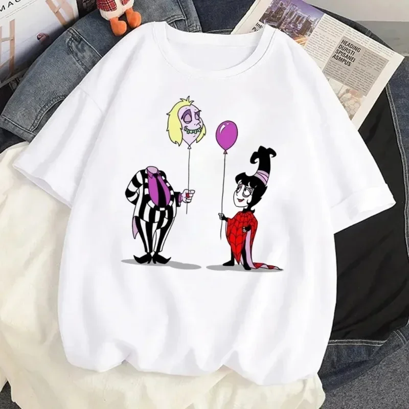 Women Fun Cartoon Beet Juice Cotton T-shirt Aesthetic Classic Pattern Women's T-shirt Horror Movie Pattern Retro T-shirt Top