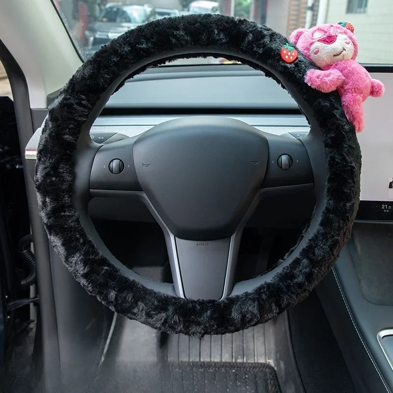 MINISO Sanrio PachaDog Car Plush Steering Wheel Cover Cute StrawberryBear Warm Protection Handle Cover Car Cartoon Accessories